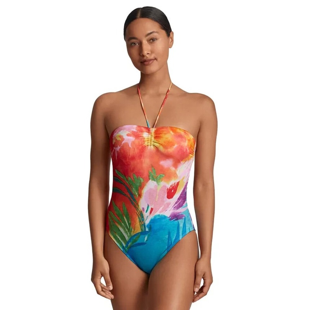 Lauren Ralph Lauren Women's Gathered Front Bandeau One Piece Swimsuit‎ Size 8